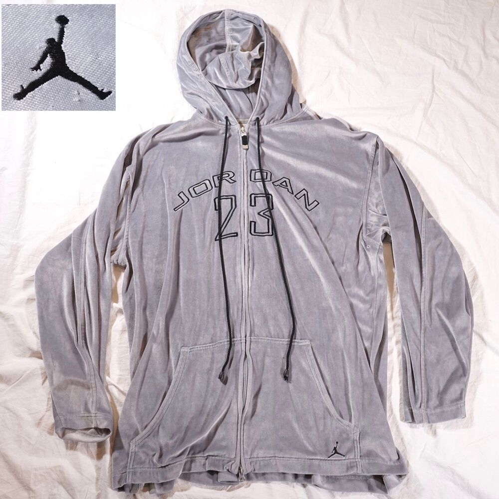 Jordan Velour Hoodie Full Zip Spellout Logo Rare Vintage See Photos XXL